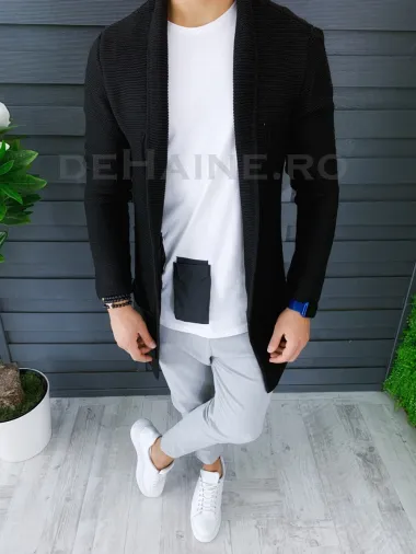 Cardigan barbati negru slim fit ZR T3598 M3-4.1